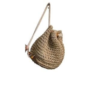 Woven Wicker Bucket Bag with  Drawstring, Over the Shoulder & Over the Back